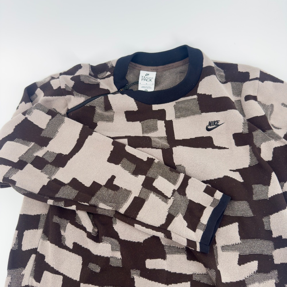 Nike Tech Pack Mens Abstract Knit Sweater Brown Tan Geometric DD4656-234 Medium